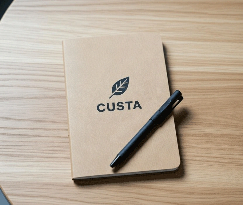 a hand writing on a eco notebook