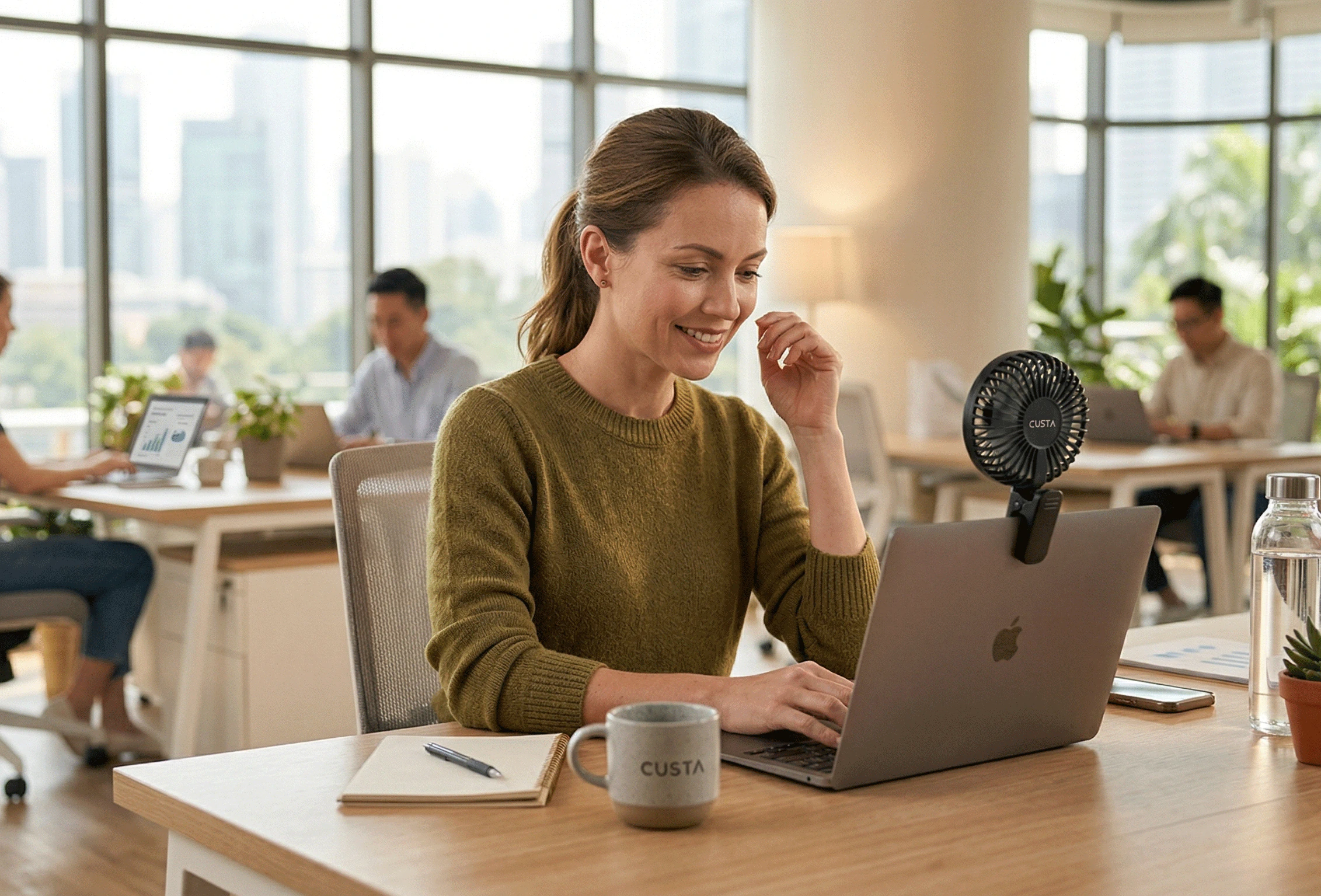 A person holding a custom printed portable fan — CUSTA Malaysia