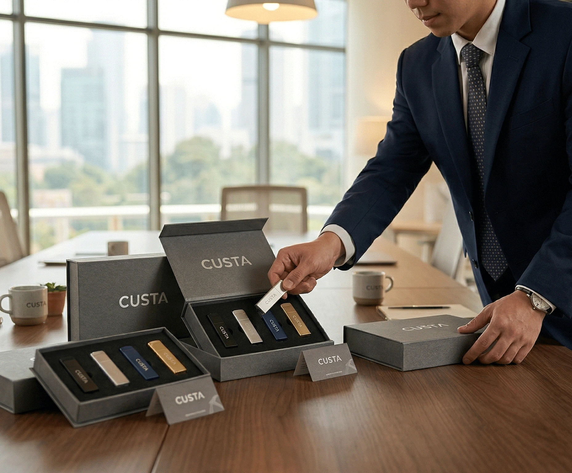 Custom branded USB thumb drives with logos — CUSTA Singapore