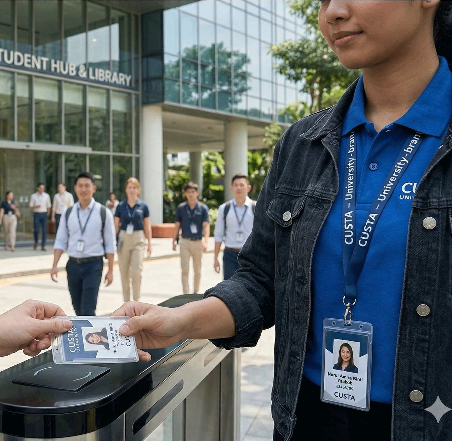 A person holding a custom printed ID card holder — CUSTA Malaysia