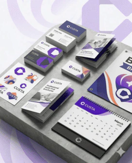 CUSTA printed name cards, stickers, brochures and a corporate calendar